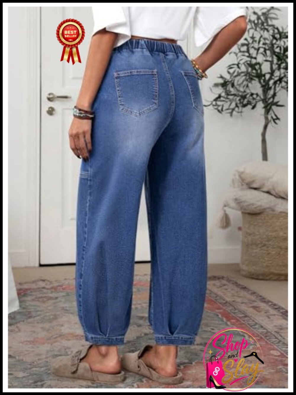 High Waisted Barrel Jeans Wide Leg Ankle Denim Casual Wear